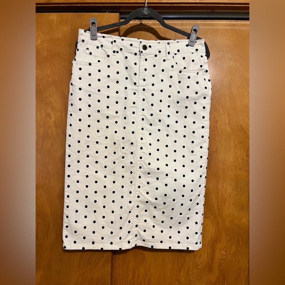 Polka Dot Jean Skirt - White and Black